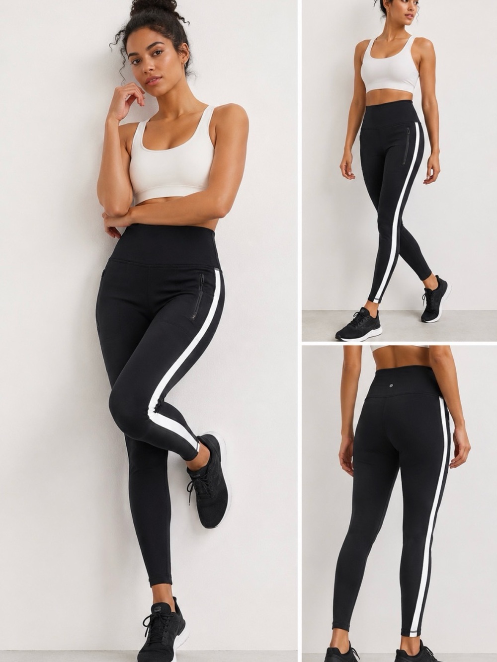 Athleta Reflective Side Stripe Leggings M Black High Rise 36”